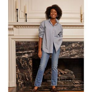 Summersalt The Perfect Boyfriend Shirt - Pinstripe in Admiral & Midnight Medium